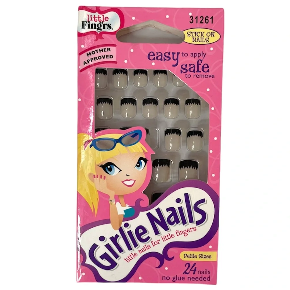 Little Girls Hair & Beauty Bundle Press On Nails Accessories Gift Set Black Pink